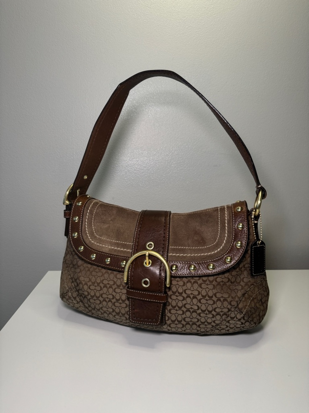 Y2K Coach Soho Leather and Suede Studded Bag